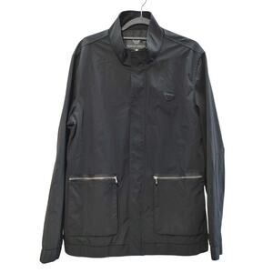 Giorgio Armani Italy Rain Coat Jacket Black Zip Pockets Cotton Womens XXL